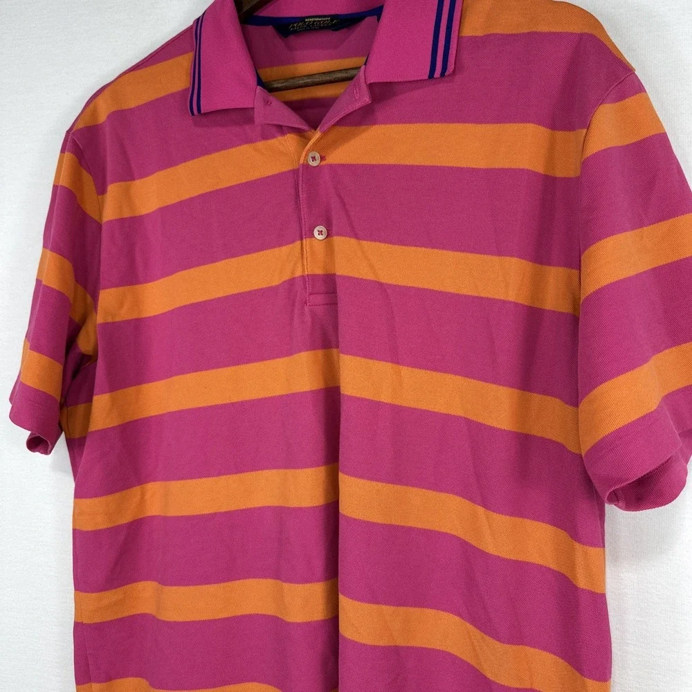 Polo Golf Ralph Lauren Mens Polo Large Pink Orange Striped Short‎ Sleeve Pima